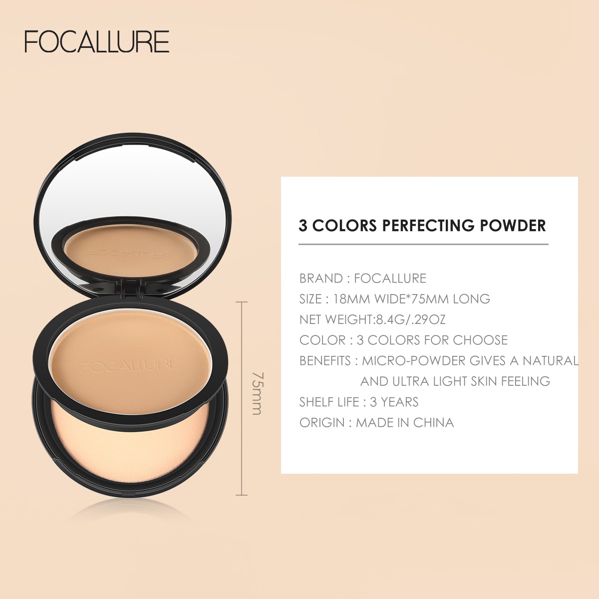 FOCALLURE Pressed Compact Powder Full Coverage