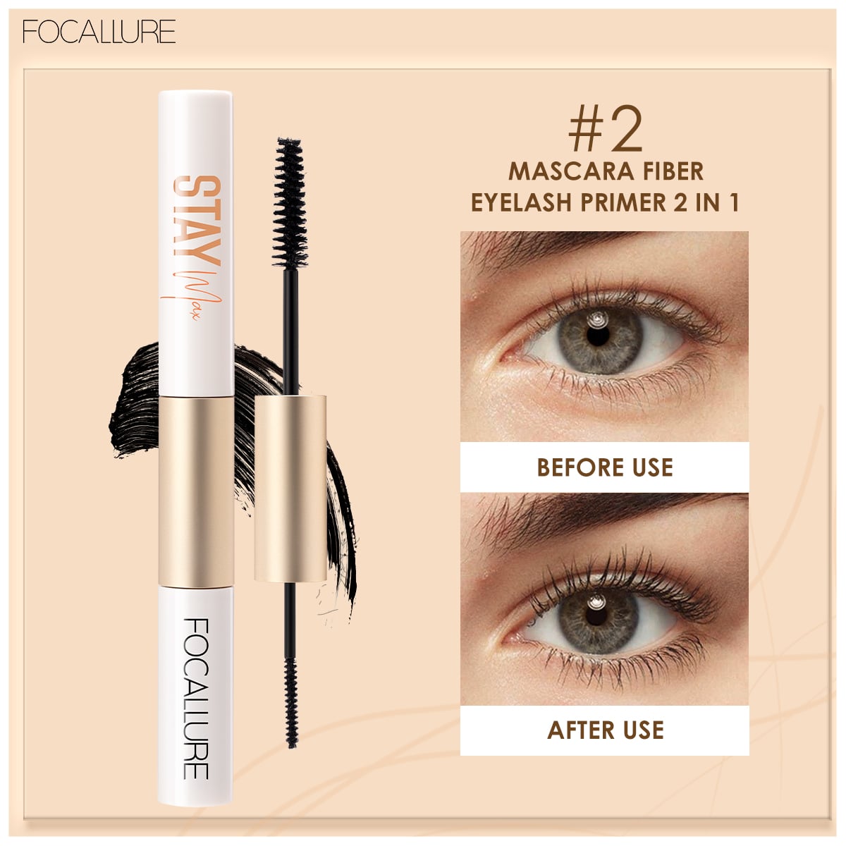 FOCALLURE Lengthen Mascara And Fiber Eyelash Primer 2 in 1