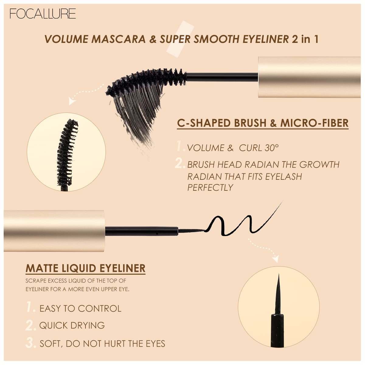 FOCALLURE Volume Mascara and Eyeliner 2 in 1