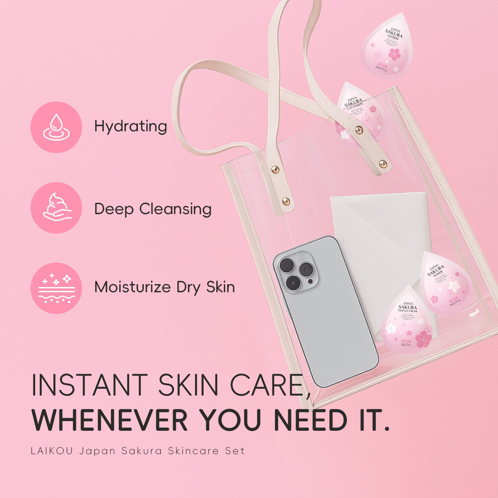 LAIKOU Japan Sakura 4Pcs Skincare Traveling Set