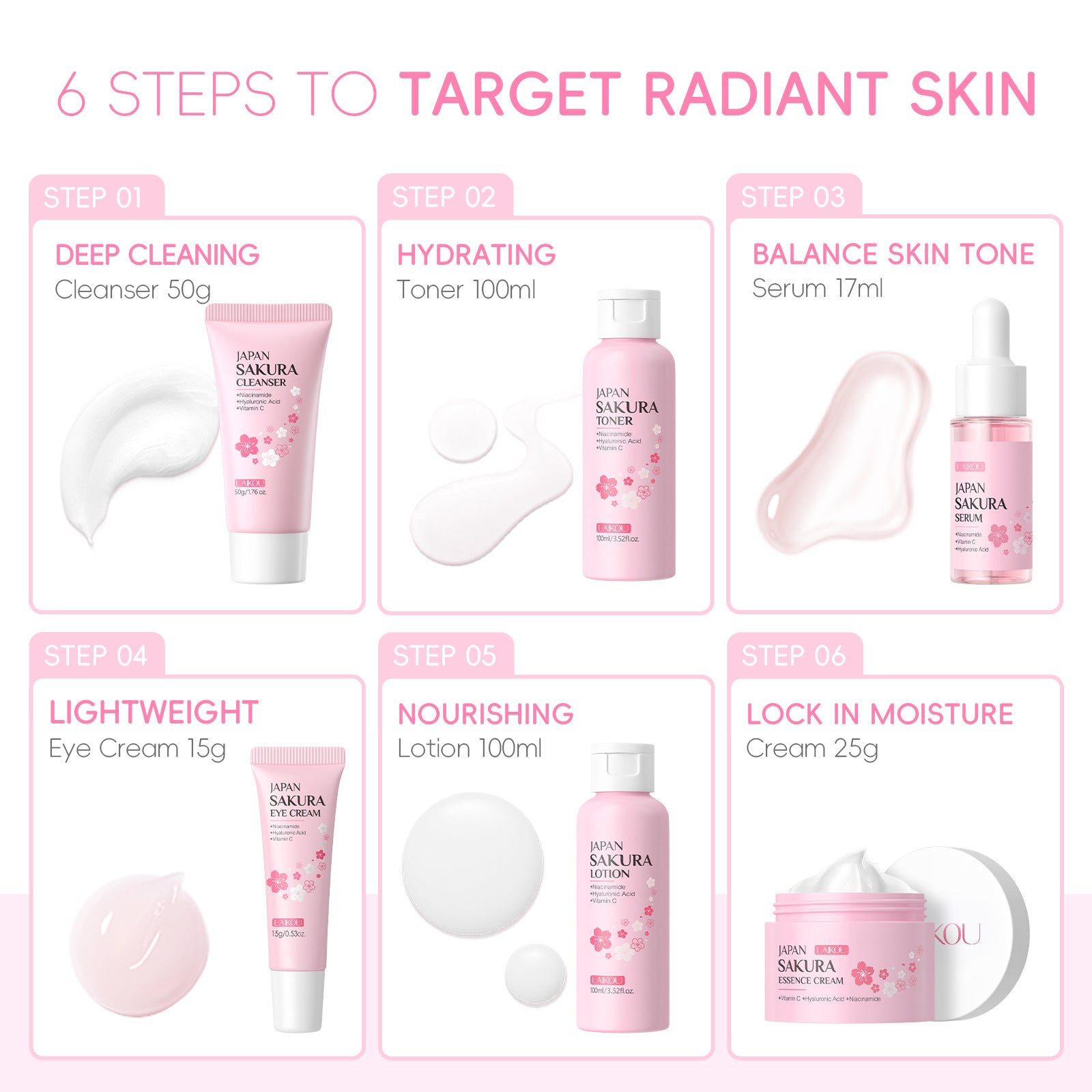 LAIKOU Japan Sakura 6Pcs Skincare Set