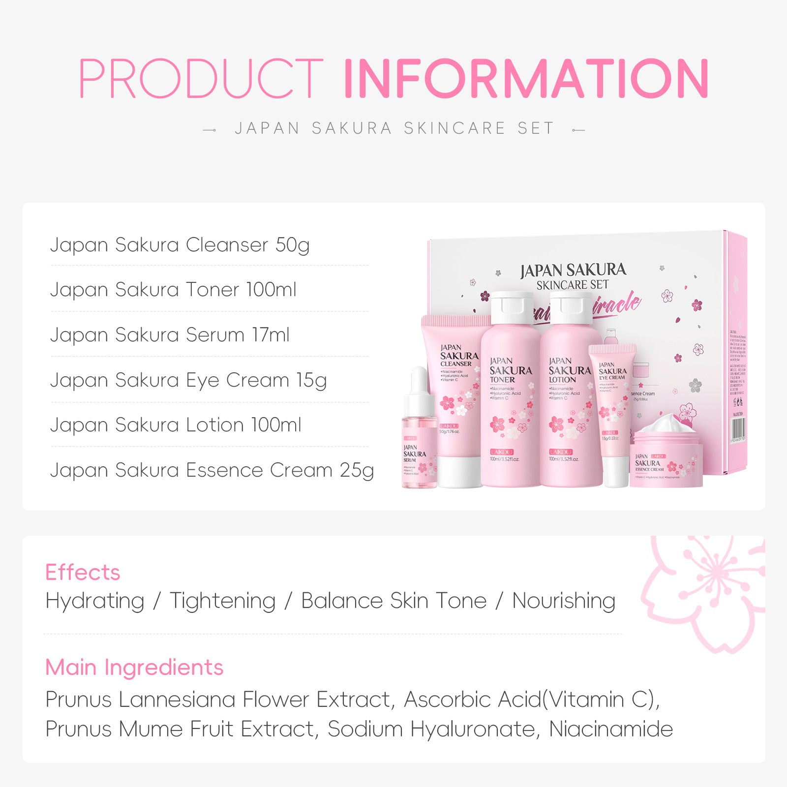 LAIKOU Japan Sakura 6Pcs Skincare Set