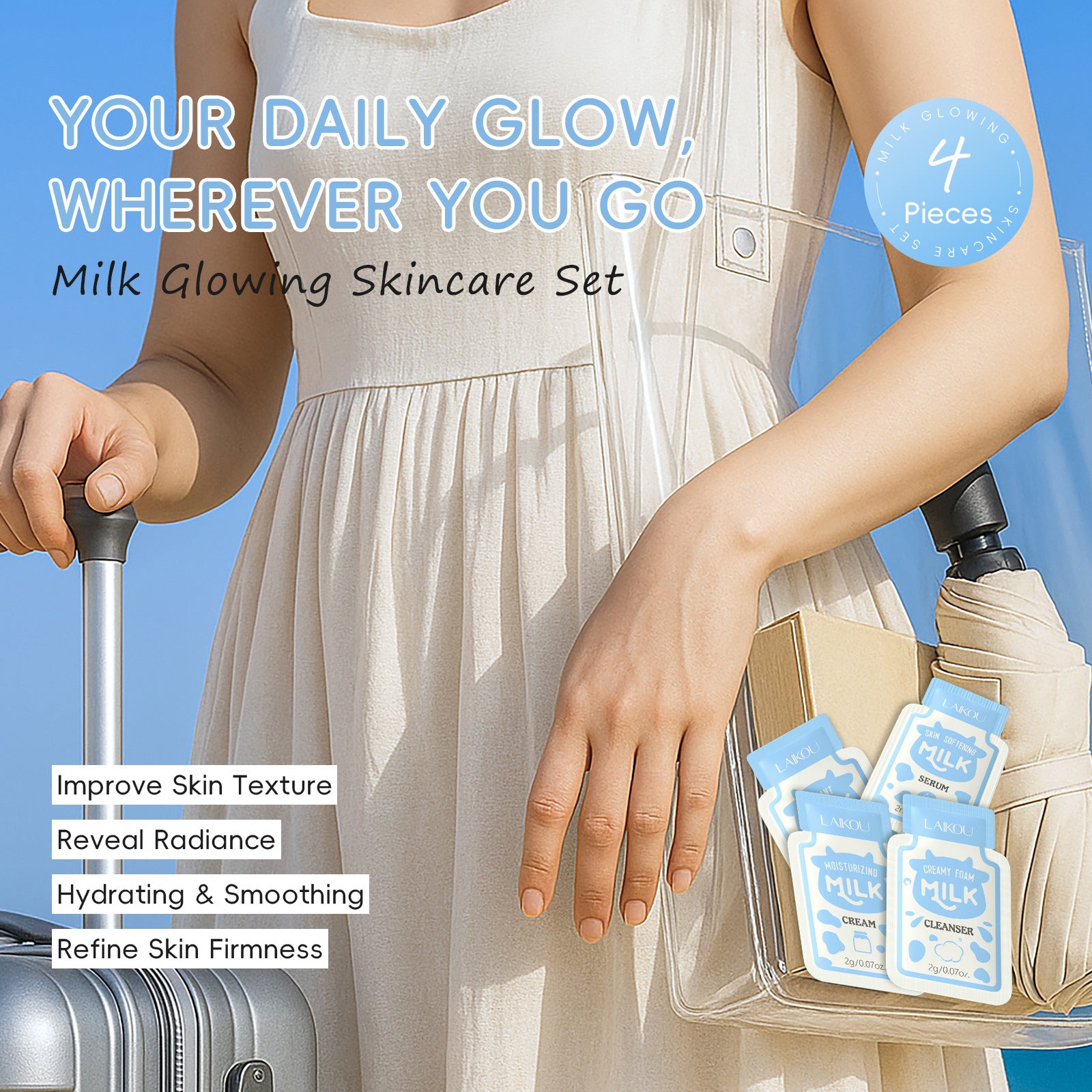 LAIKOU Milk Skincare 4Pcs Traveling Set