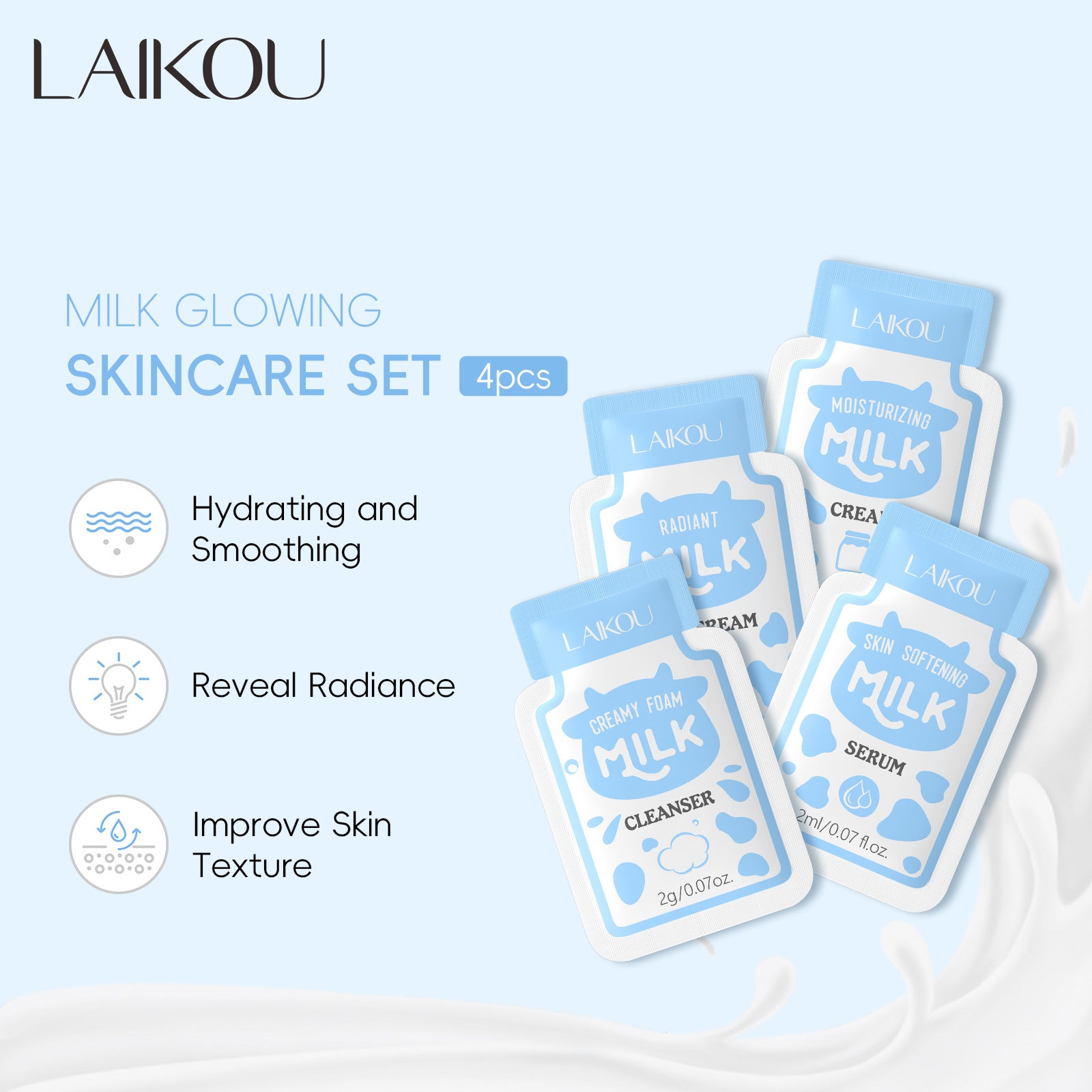 LAIKOU Milk Skincare 4Pcs Traveling Set