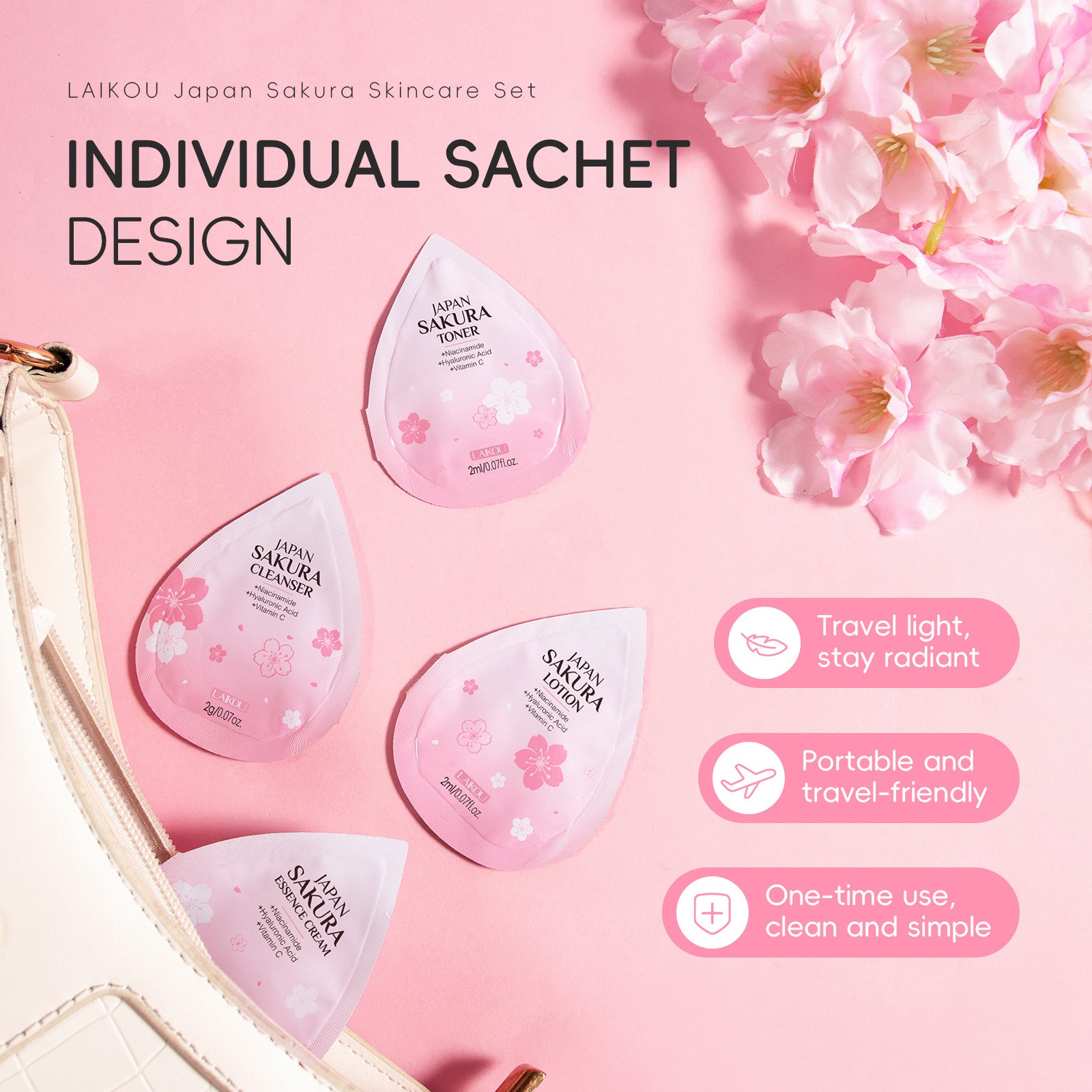 LAIKOU Japan Sakura 4Pcs Skincare Traveling Set